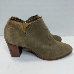 Jack Rogers Women's Marianna Suede Ankle Boots Side Zip Stacked Heel Taupe Sz 8